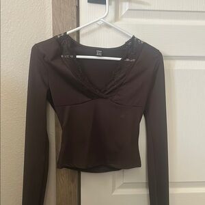 SHEIN Brown Fitted Cut Out Blouse